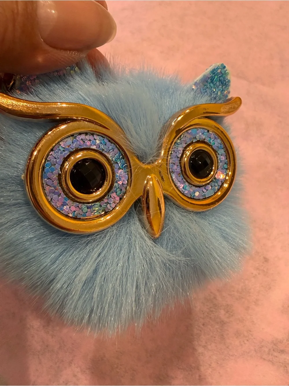 Owl Keychain Charm faux fur with Gold Accents nwot